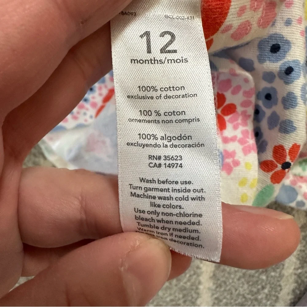 Carters Pink Colorful Floral Cotton Summer Dress w/ Matching Bloomer 12M